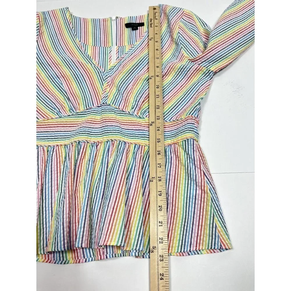 J. Crew Pastel Multicolor Striped V-Neck Peplum Top